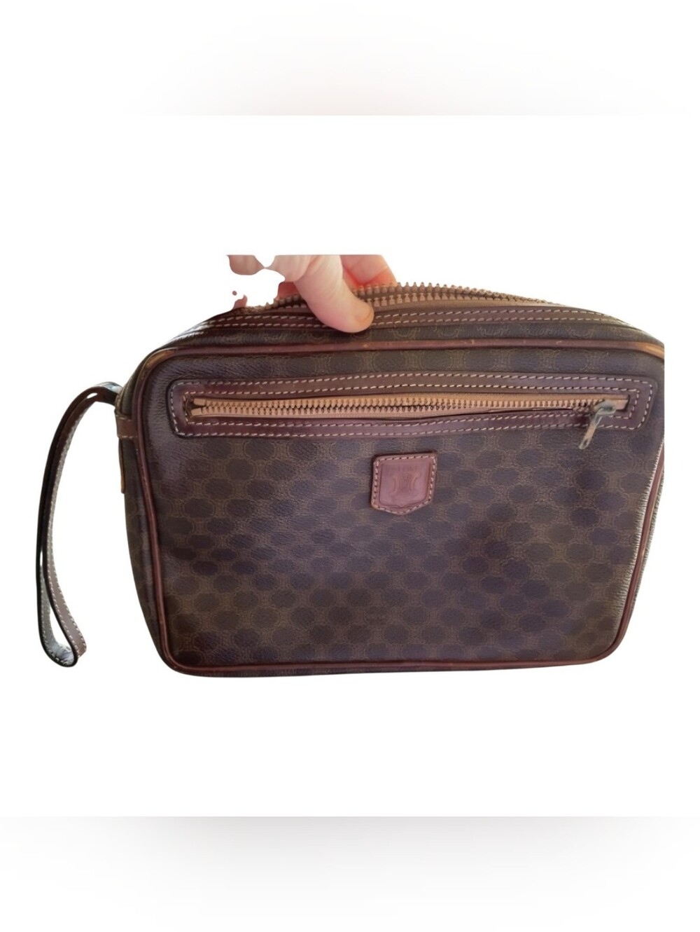 Celine Vintage Macadam Triomphe Clutch With The Iconic Brown Monogram Canvas